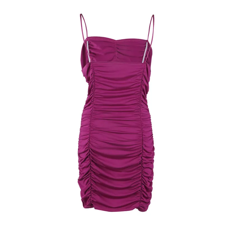 

Fashion Sexy Women purple Mini Dress Shrinkage Design Summer Dresses Spaghetti Strap Female Solid Color Party Bodycon Dress 2020