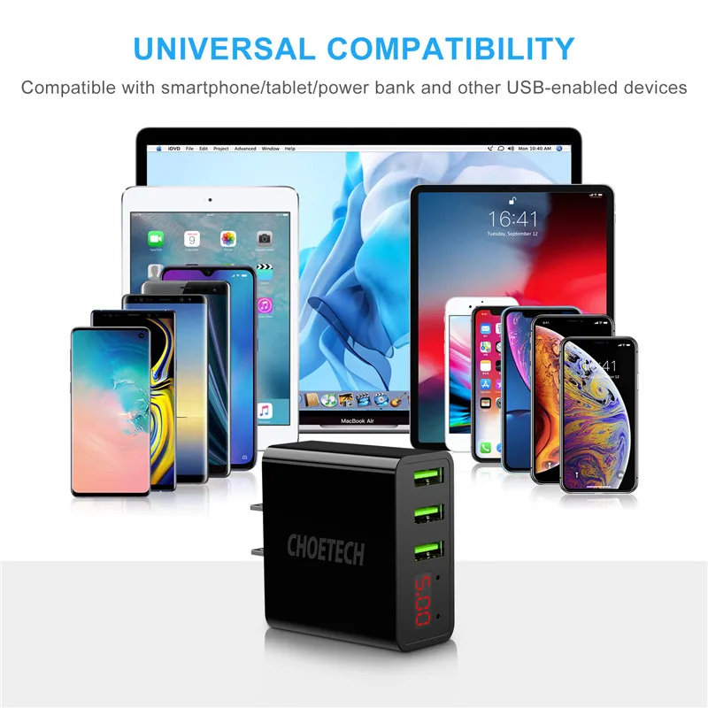 3 Порты и разъёмы LED Дисплей USB Зарядное устройство Универсальный 5 В/3A