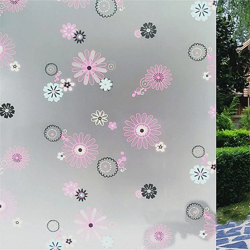 

Hot Sales Gluey Self-Adhesive Decorative Frosted Window Privacy Film Pink Sun Flower Tiny Frosted High Security Film 45/60/90cm
