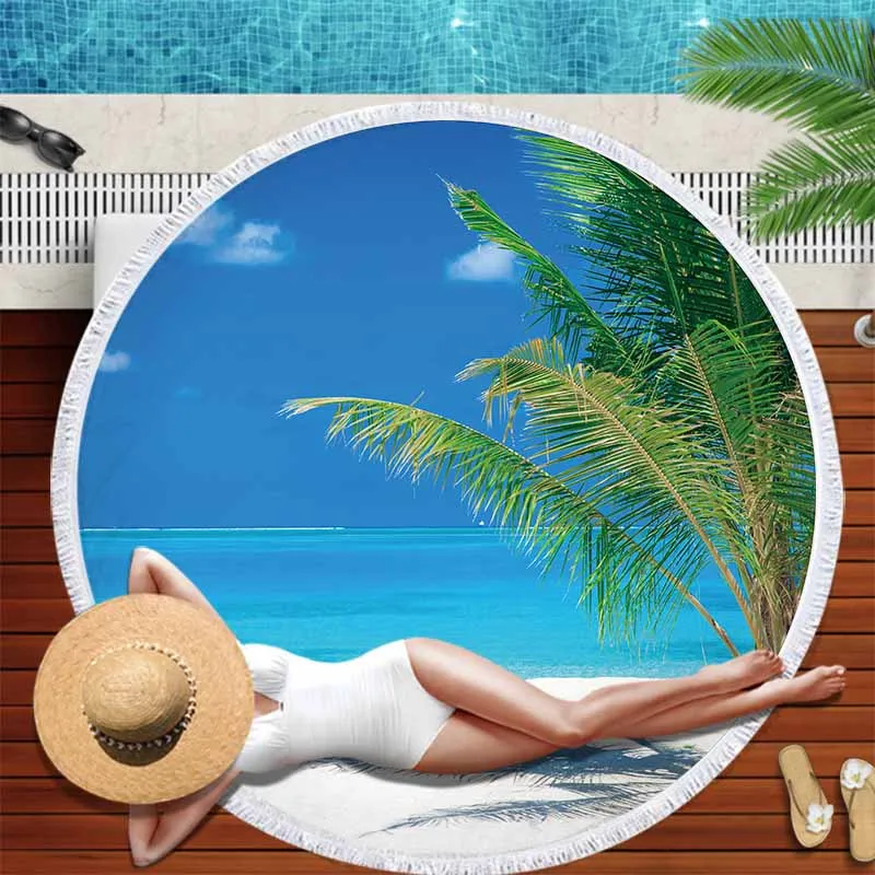 

Голубое небо кокосовое дерево круглое пляжное полотенце для взрослых микрофибра банное полотенце спортивное Туристическое полотенце s пляжный коврик для пикника Гобеленовые одеяла