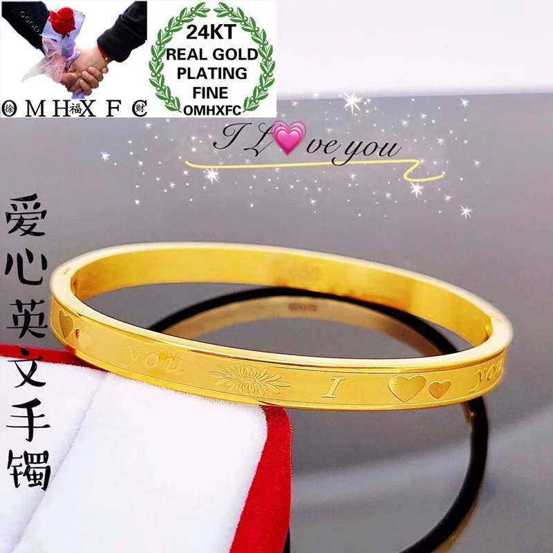 

Ювелирные изделия OMHXFC, оптовая продажа, YM429, Европейская мода, изящная женская модель, свадебный подарок на день рождения, золотой браслет с надписью «I LOVE YOU», 24 карата