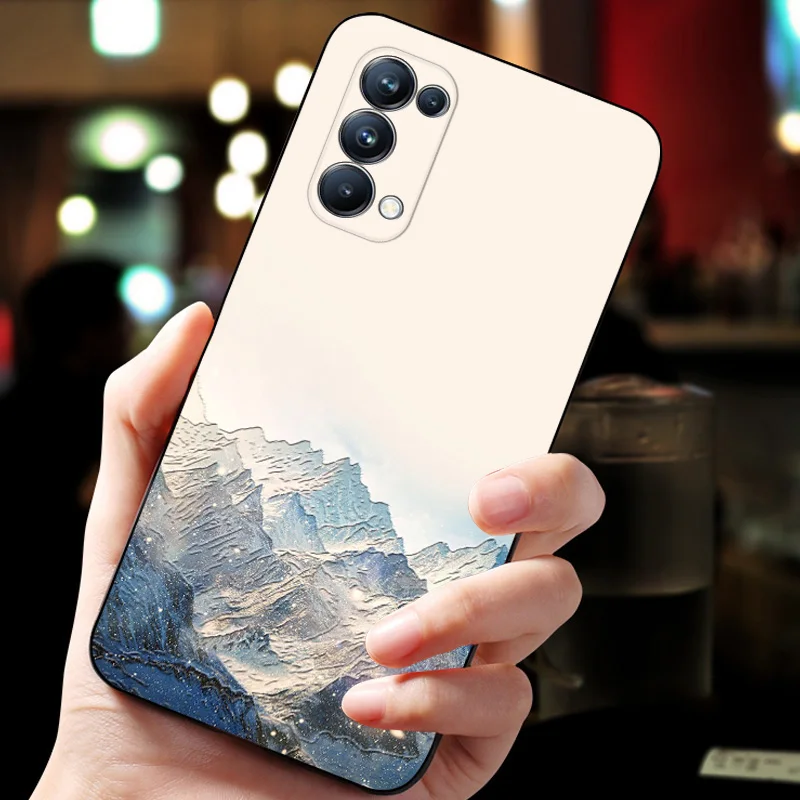 

Embossed vintage East Asian Chinese Japanese style case For oppo reno 5 pro Snow Mountain Decree Crane cover