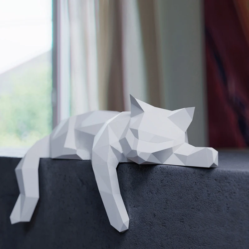 Лежащая кошка 3D бумажная модель скульптура животного бумажное ремесло DIY для