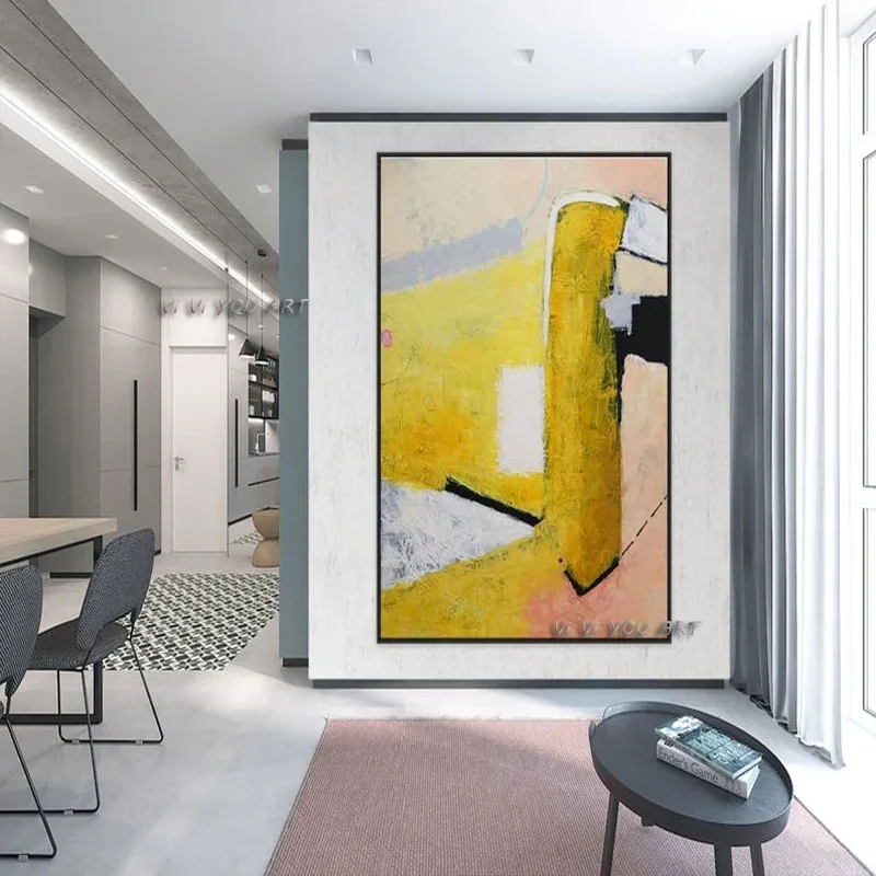 

Handmade Abstract Oil Painting Large Canvas Wall Art Minimalist Yellow Expressionism Modern Decoration For Living Room Office