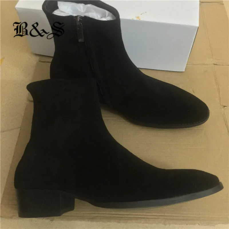 Мужские замшевые ботинки на танкетке из натуральной кожи