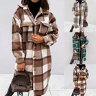 Осенне-зимняя женская куртка в клетку, пуховик, теплое длинное пальто в клетку, толстое шерстяное пальто в стиле оверсайз, Женская Повседневная Уличная одежда в стиле ретро