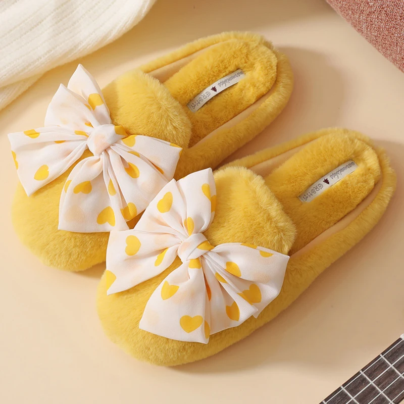 

Women slippers Lovely Butterfly-knot Home slippers Woman cozy Warm massage fuffy slippers Brand Bedroom shoes
