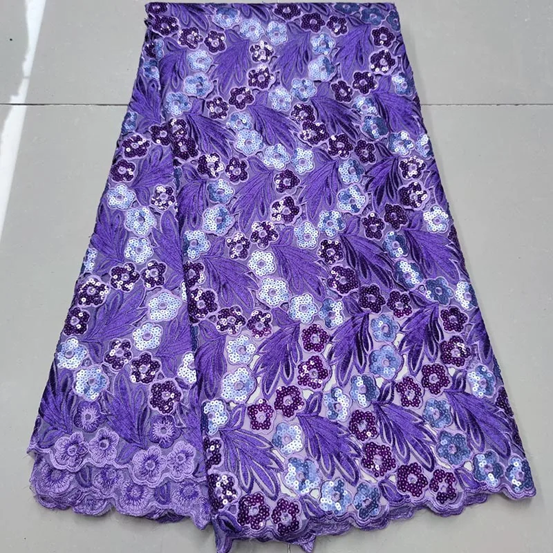 

Африканская кружевная ткань с фиолетовыми блестками, 2021, высокое качество, нигерийский французский тюль, кружевная ткань, сетка с блестками...