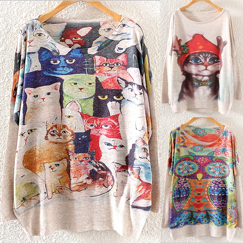 Artguy New Fashion Autumn Winter Clothing Women Sweet Print Sweater And Pullover Long Batwing Sleeve Jumper Knitwear Knitted Top | Женская