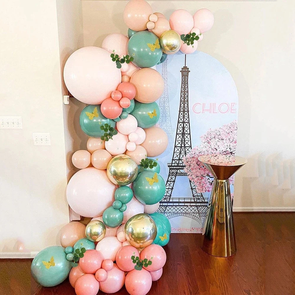 Розово-зеленые фотообои хром золотой латексный набор воздушных шаров