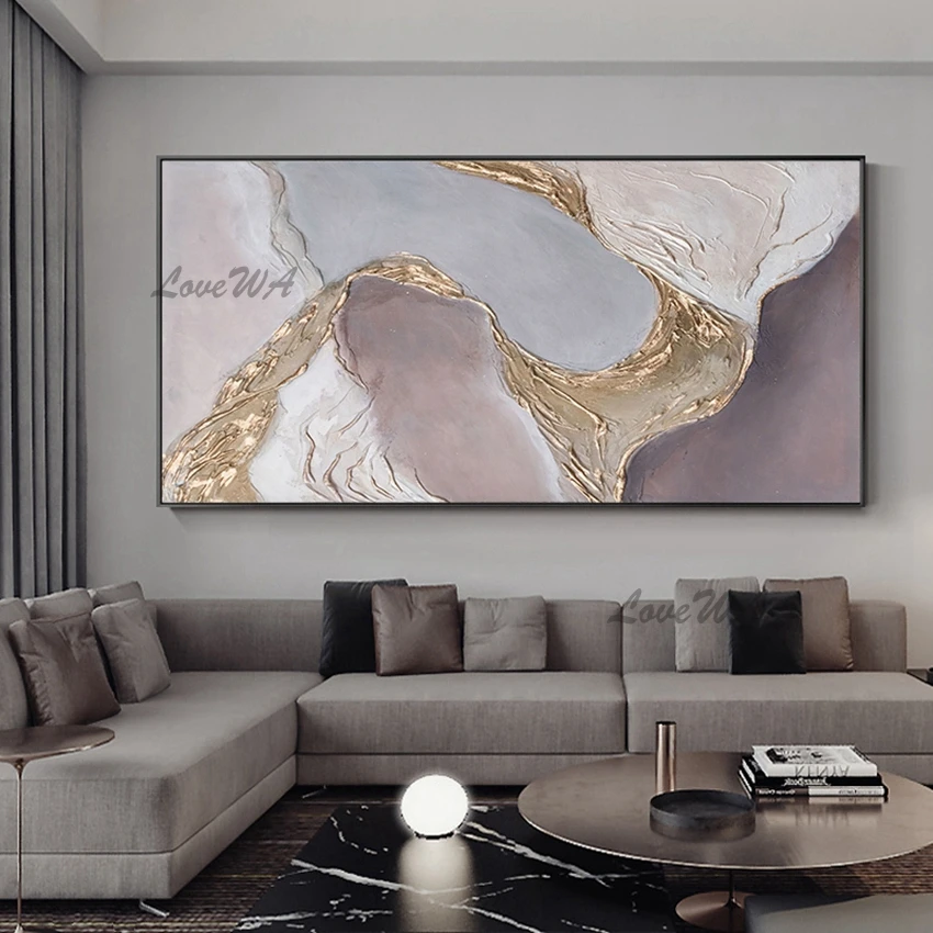 

No Framed Modern Abstract Oil Paintings With Gold Texure Wall Art Canvas Paintings Artwork 100% Hand Painted Decor For Home