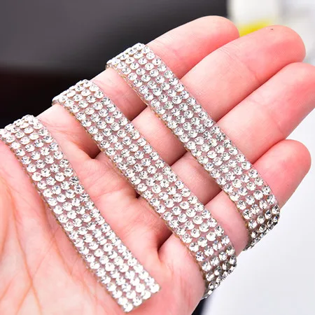 4row 10mm width 5 Ярд/лот Необычные хрустальные стразы на цепочке, свадебная аппликация, стеклянные бусины со стразами, окантовка, сетка для свадебного платья, украшение дома - Цвет: 4row 10mm width
