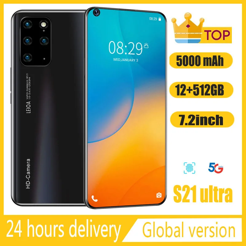 

Global Version Galay S21 Ultra Smartphones 12GB+512GB Full HD Screen Mobile Phones 7.2 Inch HD Cellphones 16+32MP Camera 5000hAm
