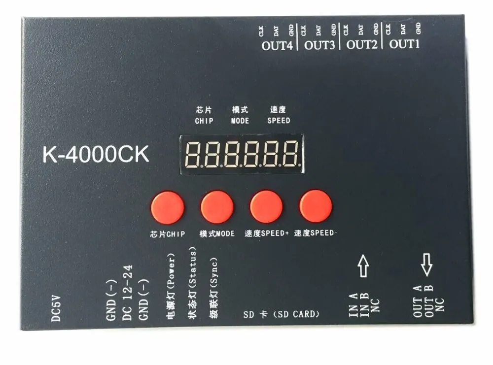 K-4000CK светодиодный пиксель контроллер SD DMX512/WS2811/WS2812B/WS2801/APA102 контроллера 4 порта