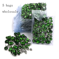 clothing accessories wholesale 5 bags mixed shape glass crystal sliver base grass green sew on rhinestones diy wedding dress