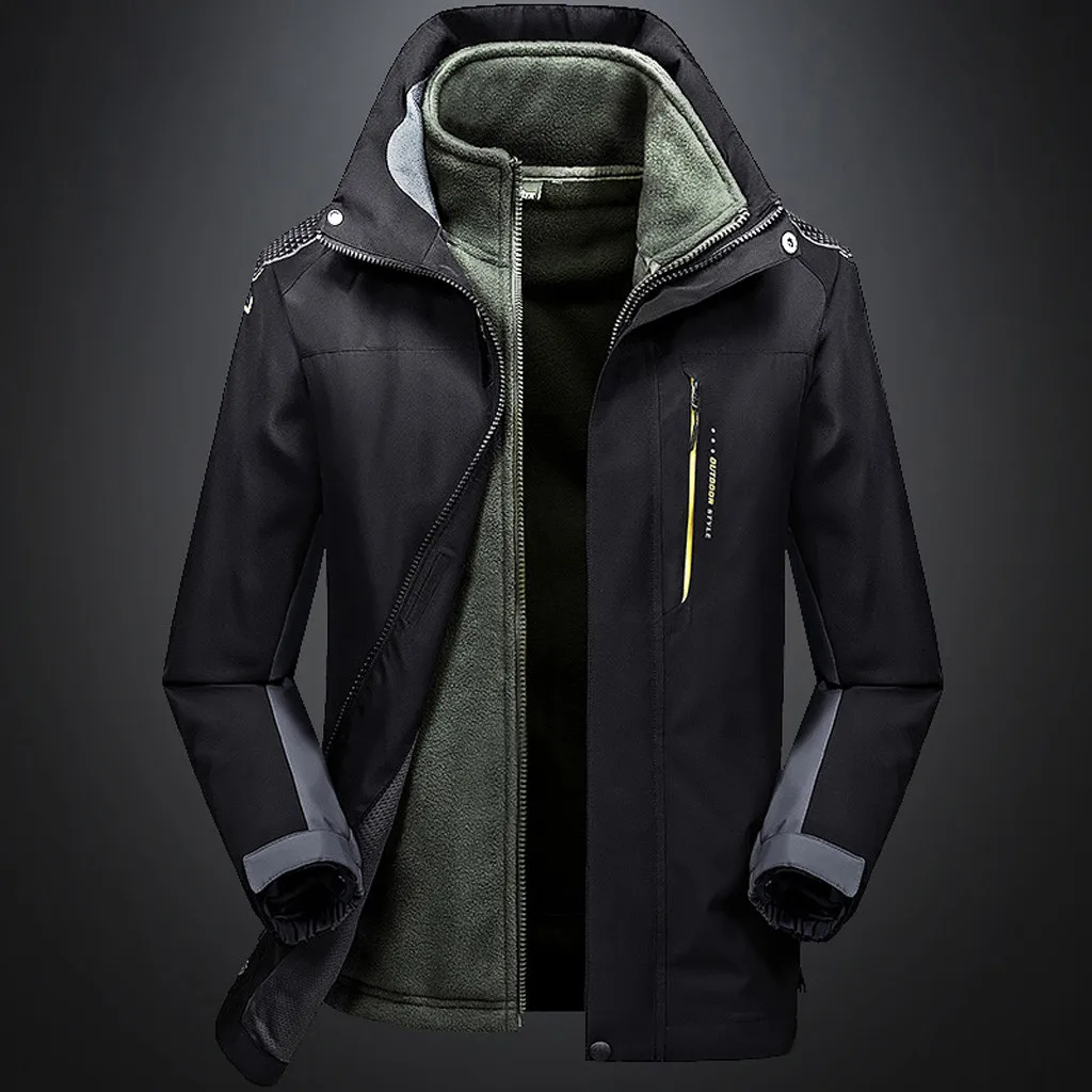 Men Fashion Hoodie Hat Detachable Windbreaker Waterproof Jacket Breathable Sport Outdoor Coat Softshell Fleece Jacket Mujer