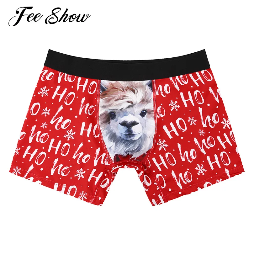 

Novelty Cute Christmas Holiday Cartoon Camel Printed Sexy Panties Underwear Wide Waistband Stretchy Boxer Shorts Man Underpants