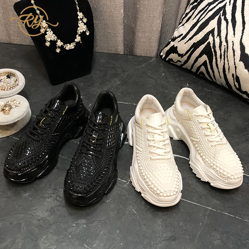 Женские кроссовки на платформе белые в стиле ins роскошные повседневная обувь для