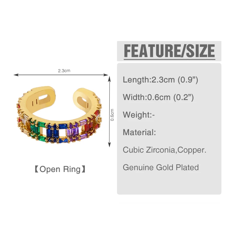 Женские кольца с радужными манжетами FLOLA регулируемые золотым кристаллом и