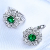 fashion green glass filledia stud earrings for women charming glass filled flower earrings for women elegant wedding jewelry