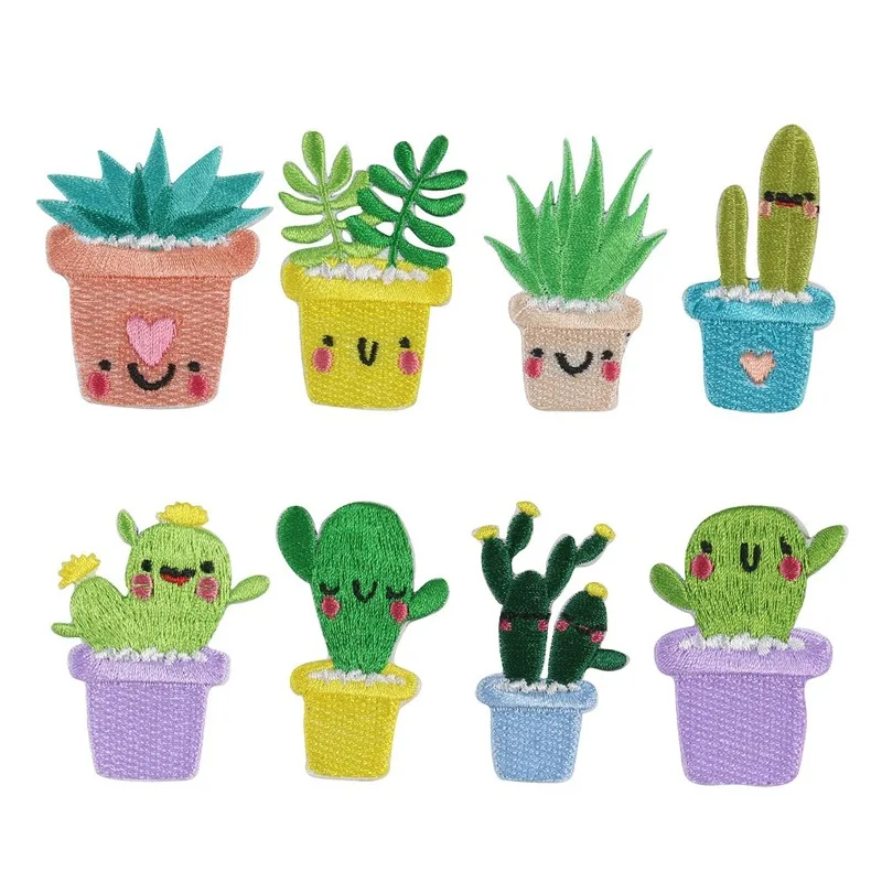 

20pcs/lot Embroidery Patches Kids Clothing Decoration Cactus Succulent Plant Anime Dress Shirt Iron Heat Transfer Applique