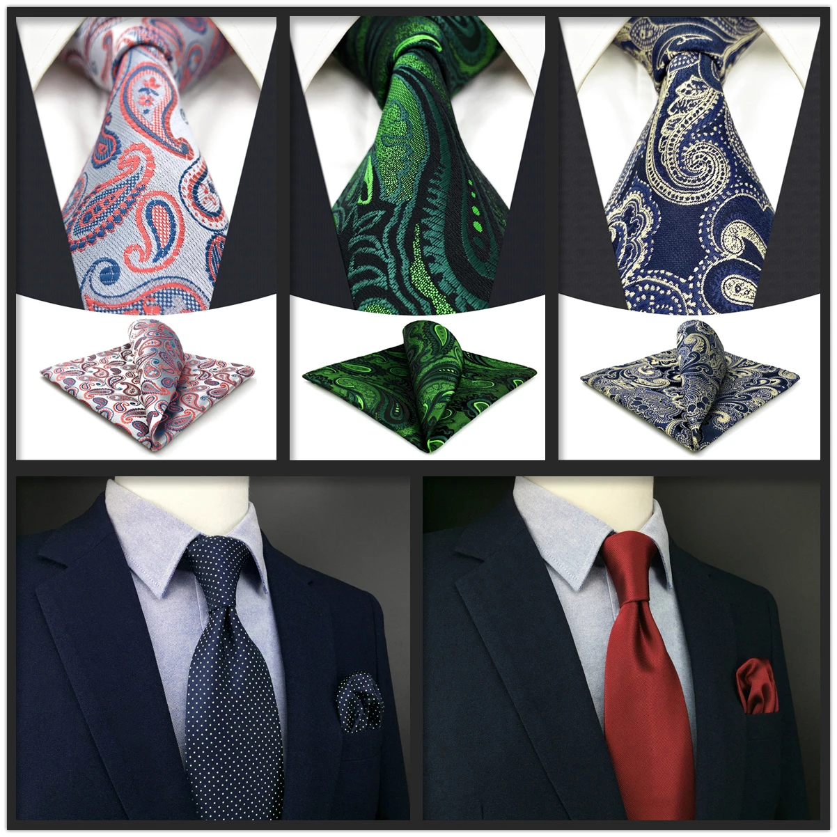 Conjunto de corbata ajustada para hombre, corbata de bolsillo cuadrada, rojo, azul, a rayas, Cachemira, regalos para hombre, estrecho, 2,36 pulgadas, navidad