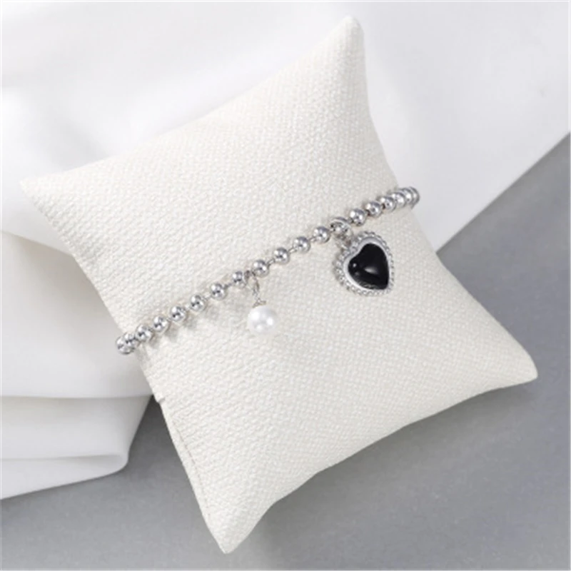 

Ckysee New 925 Sterling Silver Bracelets Fashion Black Agate Love Pearl Bracelet Girl Heart Ins Net Red Favorite Jewelry