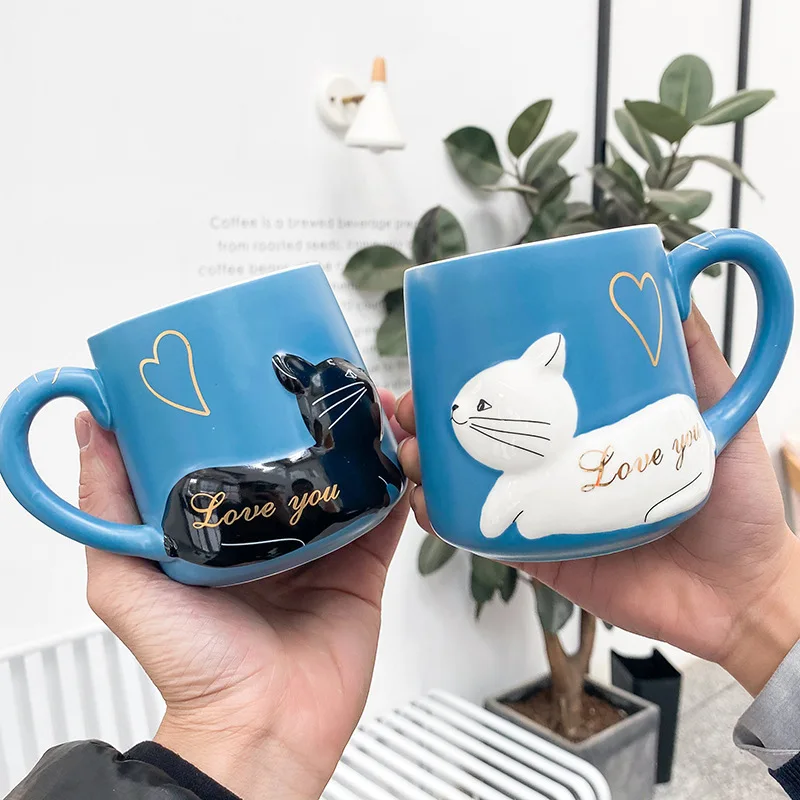 Креативная керамическая кружка с котом милая мультяшная кофейная Офисная 3D