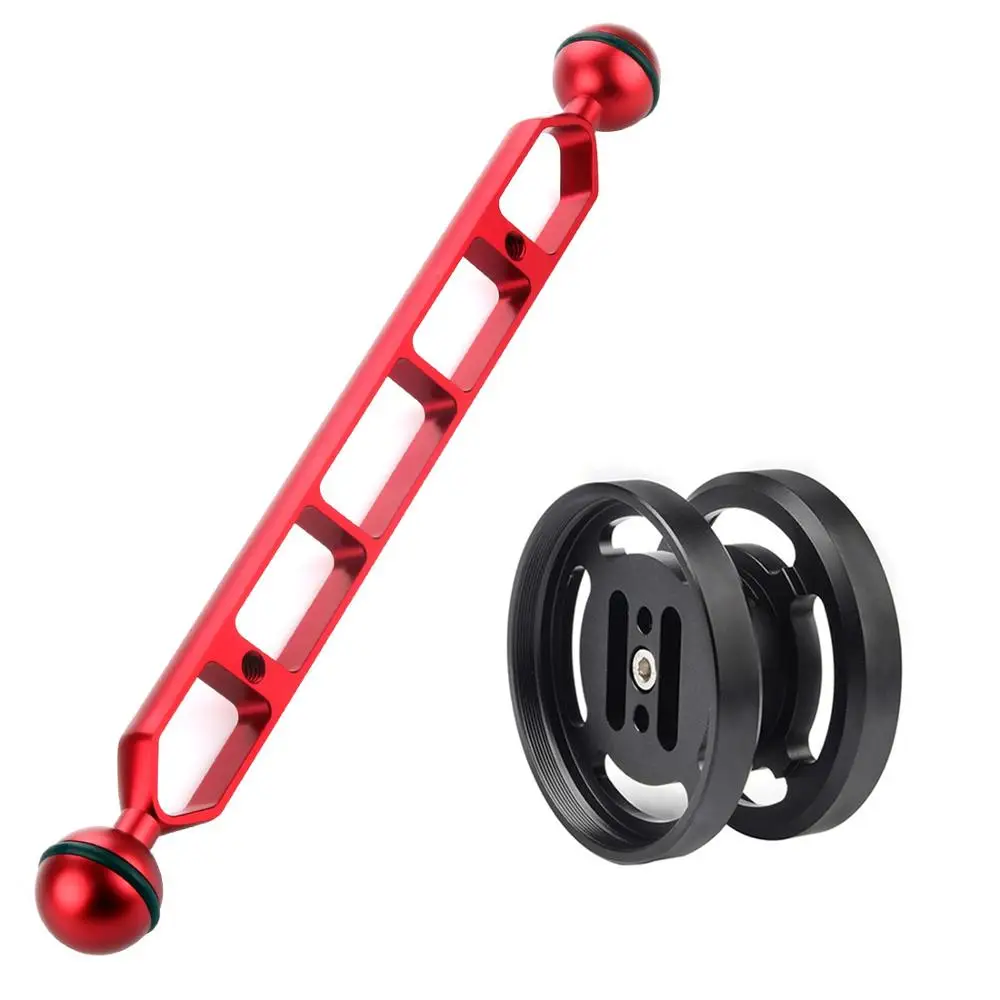 with 11inch arm red Алюминий двойной 67 мм Макро/Широкий формат объектива подставка держатель с 5/7/9/11 дюймов нетонущий браслет на руку для подводной съемки DSLR фотокамера - Цвет: with 11inch arm red
