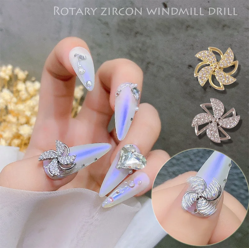 

2PCS, Nail Art Rotary Zircon Windmill Shapes Ornaments For Nail Tips Decorations