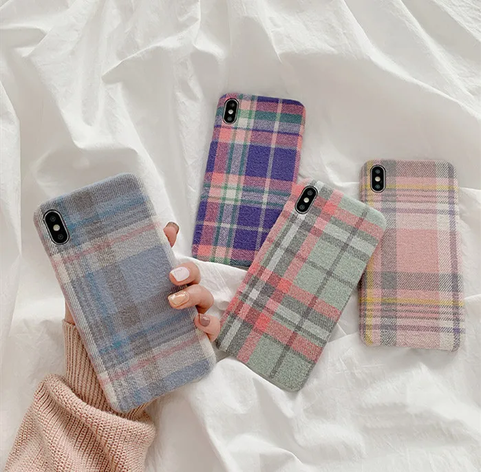 Теплый фланелевый клетчатый тканевый чехол для телефона для Iphone 11 Pro X Xr, розовый тканевый плюшевый чехол для Iphone Xsmax 7 6 8 plus, мягкая задняя крышка из ТПУ