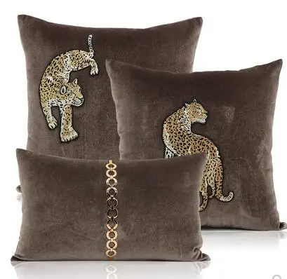 

Простой и современная гостиная спальная подушка крышка талии наволочка с леопардовым принтом с вышивкой коричневый Золотая Бархатная наволочка