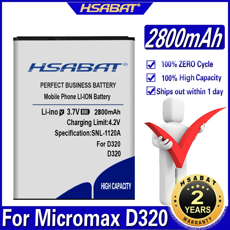 Аккумулятор HSABAT 2800 мАч для мобильного телефона Micromax D320 | Мобильные телефоны и