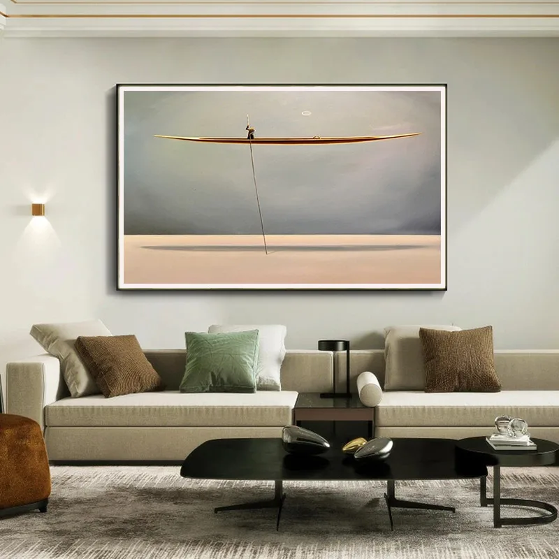 Картина с изображением Золотой лодки гребли на холсте | Живопись и каллиграфия