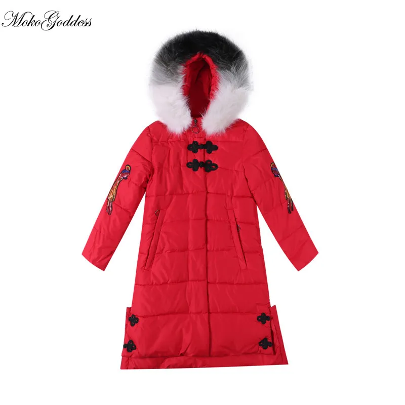 Женская винтажная куртка с вышивкой Moko2020 длинная парка капюшоном дизайнерское