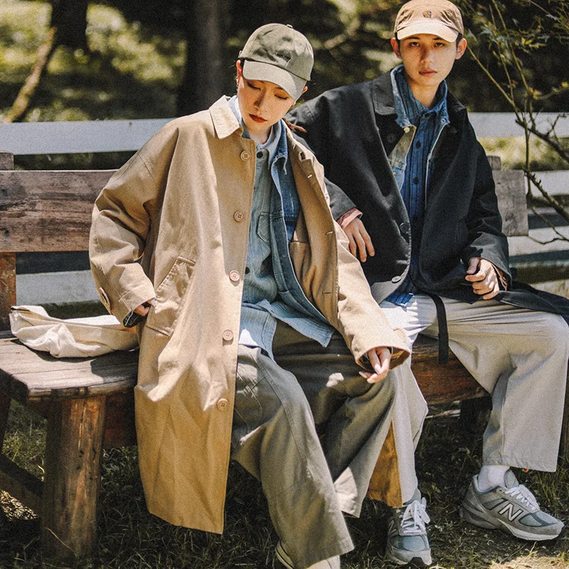 

Ветровка в японском стиле ретро, рабочая одежда средней длины, свободная оригинальная модная брендовая бандажная одежда, осеннее пальто дл...