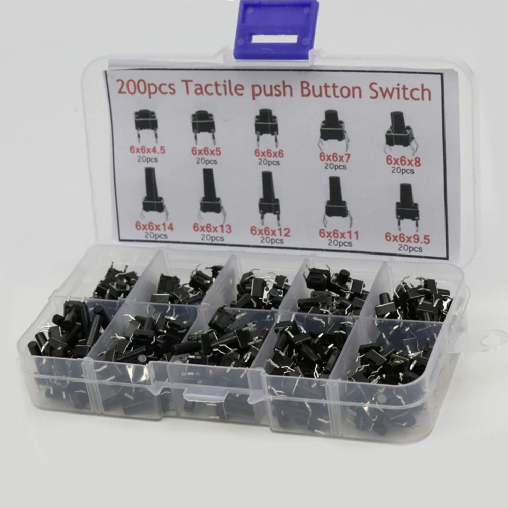 Accessories Button switches 6x6x4.5-14mm 200pcs Tactile Micro Momentary |