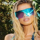 Солнцезащитные очки женские, крупные, без оправы, винтажные, квадратные, зеркальные, голубые, OM458