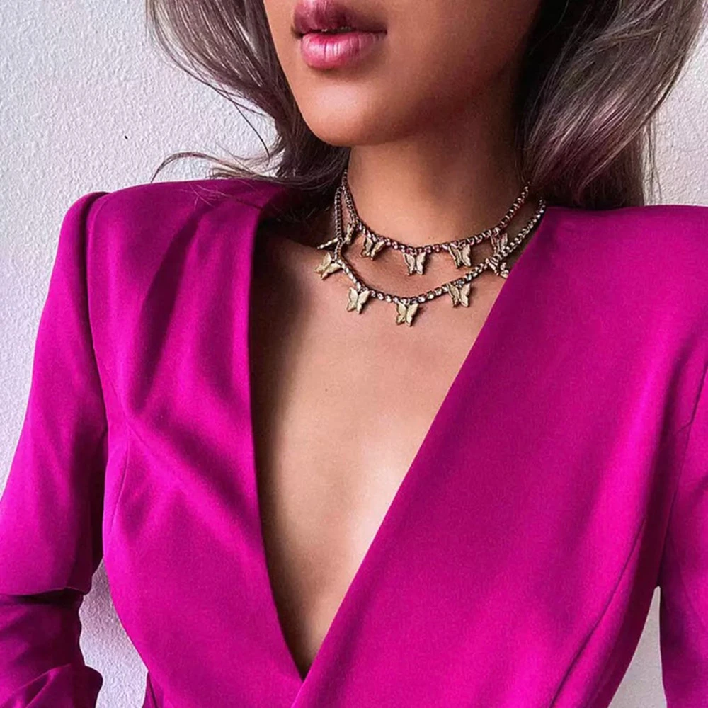 

Boho Fashion Vintage Multiple Style With Crystal Butterfly Pendant Necklaces For Women Geometric Multilevel Necklace Jewelry