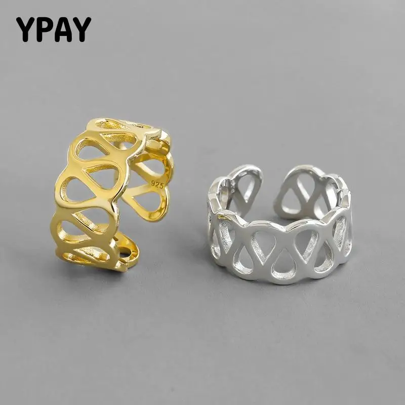 

YPAY, 100%, настоящее 925 пробы, серебряные, открытые кольца для женщин, Корея, INS, простые, полые, широкие, регулируемые, кольца на палец, ювелирные изделия YMR1021