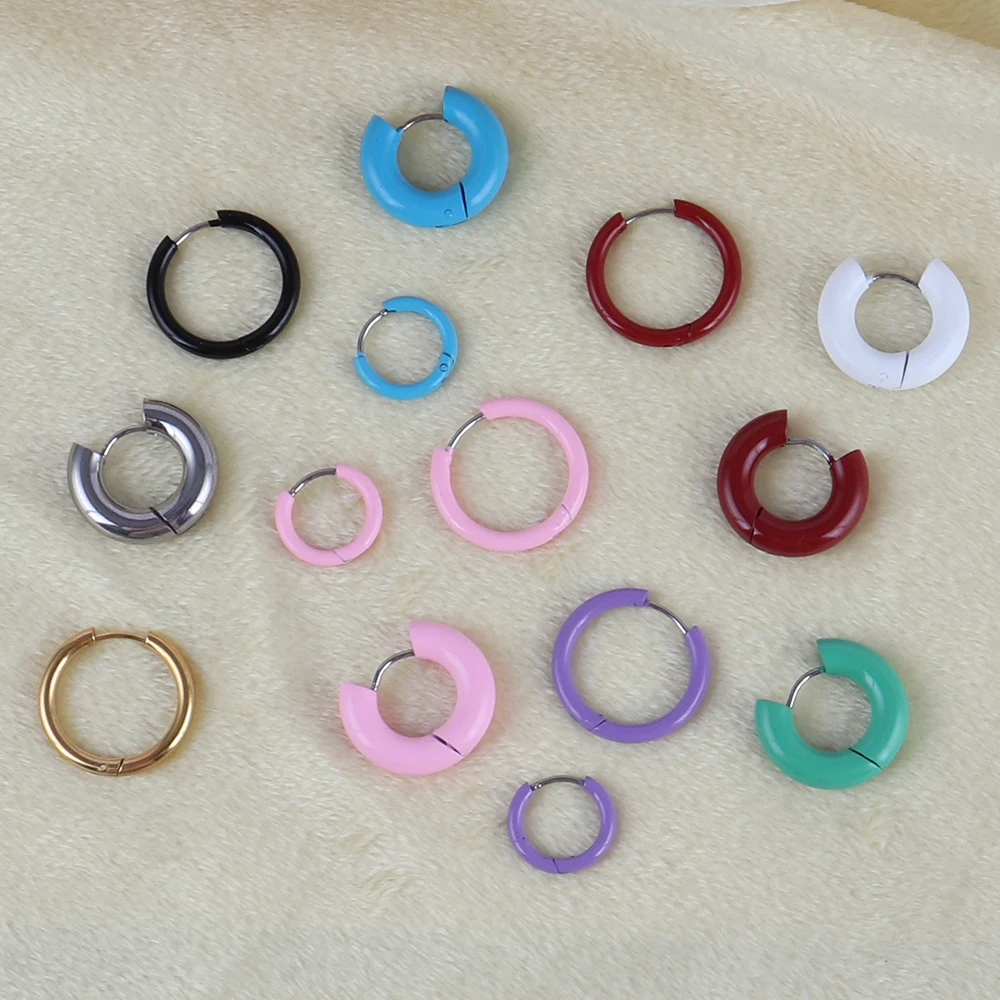 Punk Stainless Steel Earrings Thick Hoop Earrings For Women Small Woman Earrings Round Circle Earring Colour Earring Men Hoop