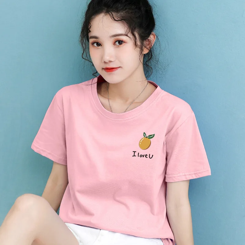 

Avocado Green 100% Cotton Coat Short Sleeve T-shirt WOMEN'S Half Sleeve nian Summer New Style WOMEN'S Dress Loose Korean-st