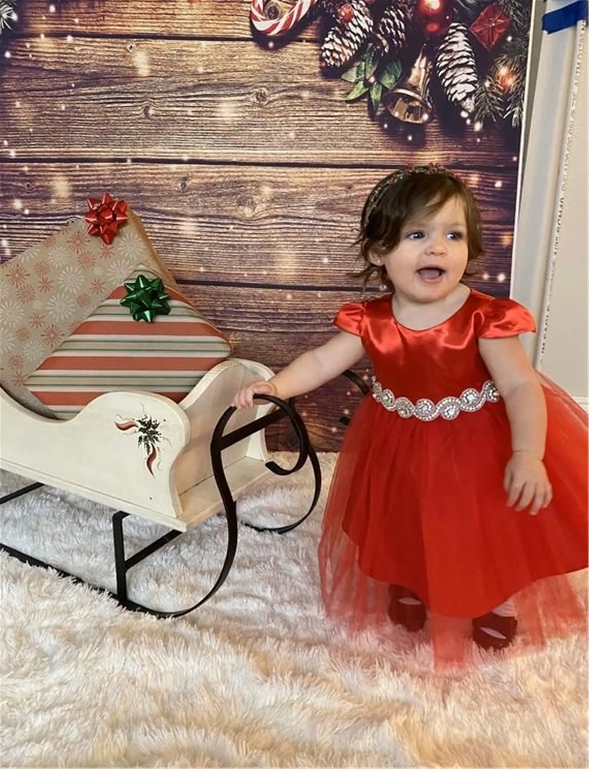 

crystal beading waistband red girls first birthday dresses girls new year celebration pageant girls dresses gowns custom