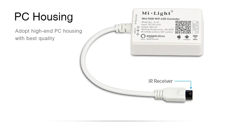 

MiLight YL1S YL2S DC12V-24V WIFI LED Controller For RGB RGBW LED Strip Light Tape Amazon Alexa Smart phone APP IR Remote Control