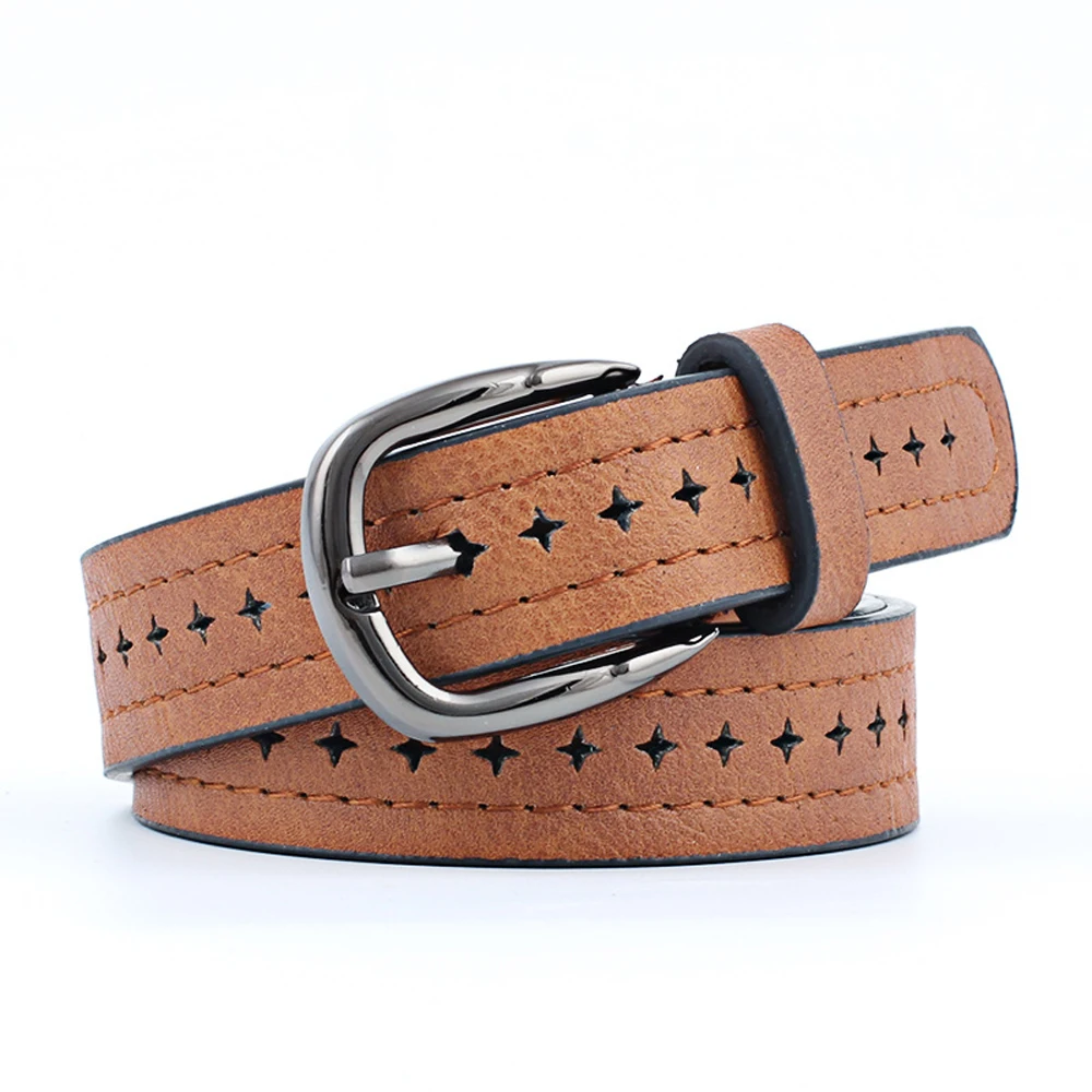 

Vintage Star Shape Buttonhole Waist Belt PU Leather Square Pin Buckle Women Fashion Solid Color Waistband Jeans Decor