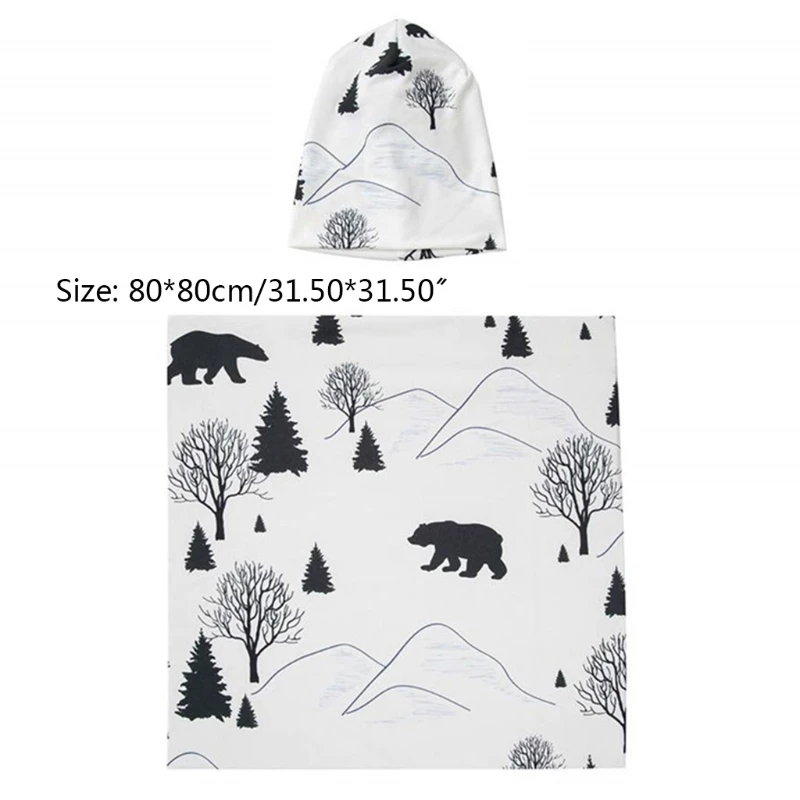 

2 Pcs Newborn Baby Printing Receiving Blanket Hat Set Swaddle Wrap Hair Band Set