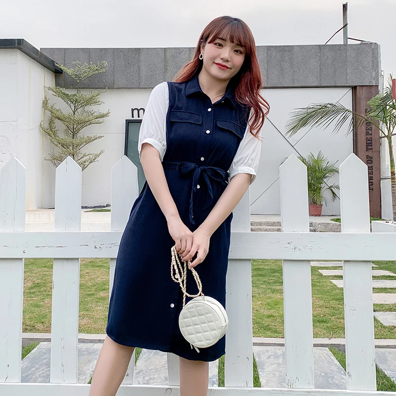 

Новое модное платье большого размера, новое летнее платье с воротником-рубашкой 2358