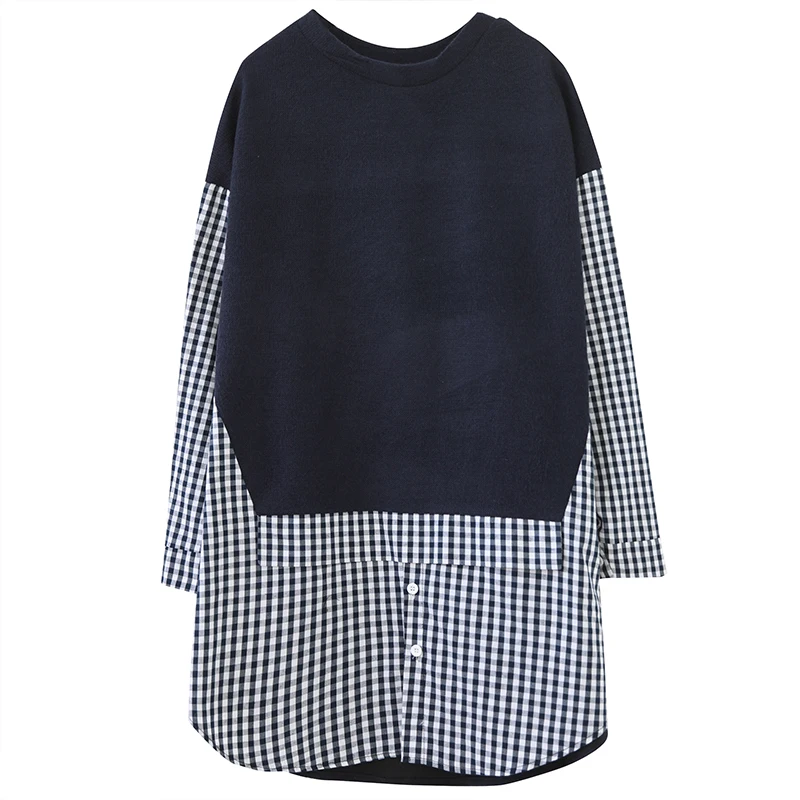 

BIG SIZE 4XL Spring Autumn Women Fashion Plaid Spliced Tops Ladies Female Plus Large Long Sleeve Loose Blouse Shirt Blusas