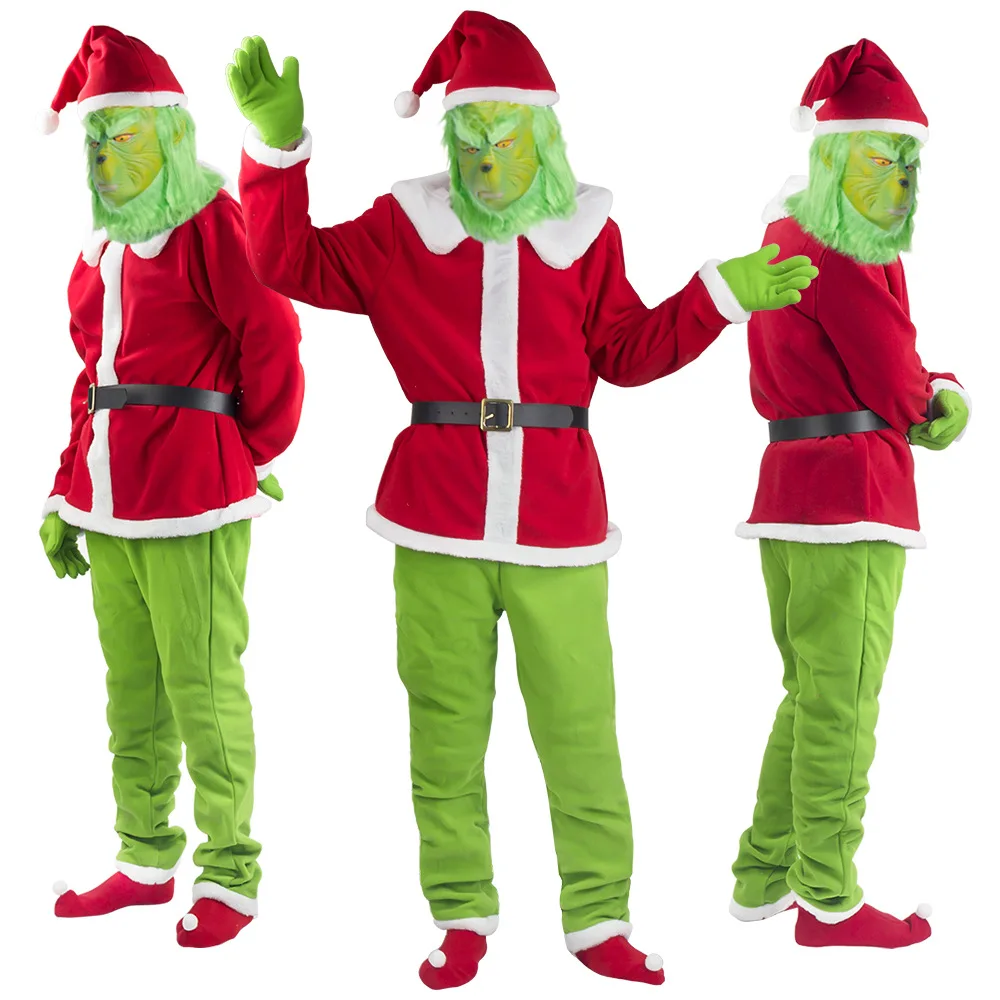 Grinch Costume Grinch Christmas Cosplay Costumes Adults Halloween Santa Claus Outfit  Woman Man Clothes Set Carnival Stage Costu