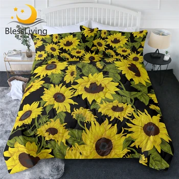 BlessLiving Sunflowers Quilt Sets Floral Summer Comforter Natural Beauty Bedding 3 Pieces Blossoms Colcha Verano Queen King 1